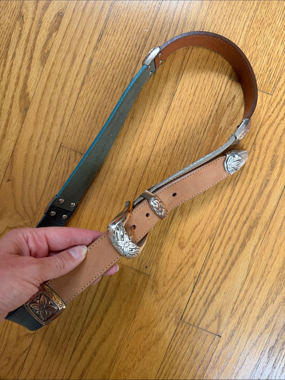 Vintage Brighton Colorblock Leather Belt with Conchos Western Large